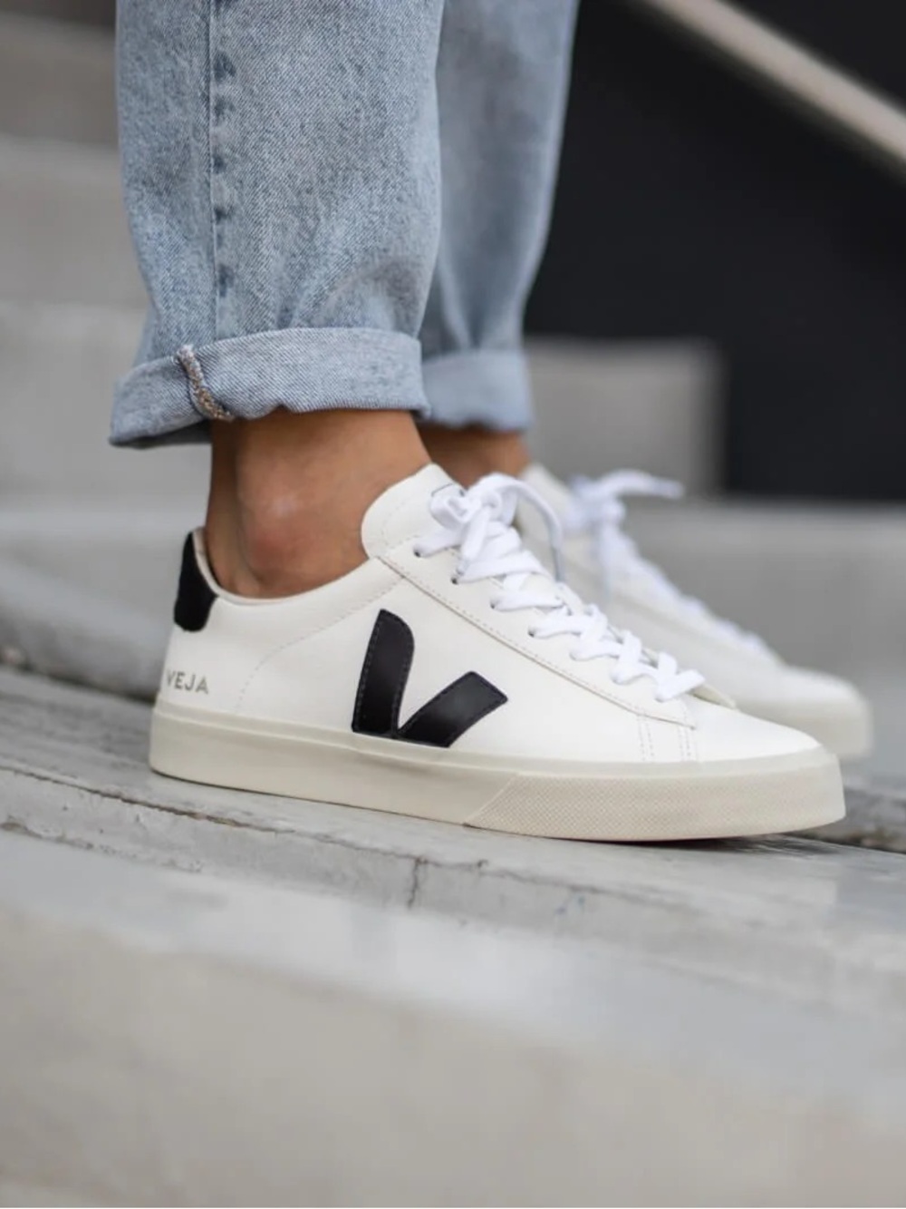 Veja Campo Sneakers in White with Black V Logo women’s 6.5
